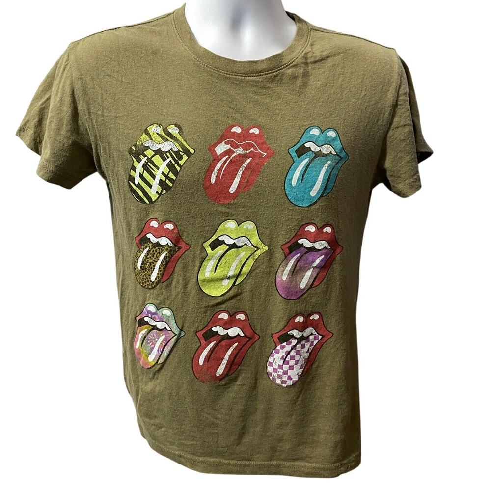 THE ROLLING STONES 9 TONGUES GRAPHIC TEE — Khaki Green Adult XS